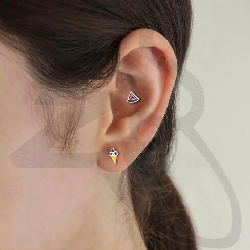 ZS 6 قطع من الفولاذ المقاوم للصدأ بخيط داخلي على شكل البطيخ الكرز من أجل Tragus Helix Conch، 16G/18G لطيف ميدوسا لابريت الشفاه الأنف مونرو ثقب المجوهرات للنساء والرجال in Kuwait