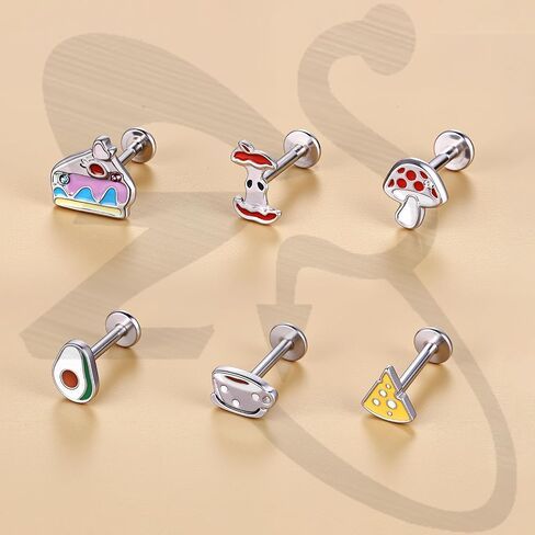 ZS 6 قطع من الفولاذ المقاوم للصدأ بخيط داخلي على شكل البطيخ الكرز من أجل Tragus Helix Conch، 16G/18G لطيف ميدوسا لابريت الشفاه الأنف مونرو ثقب المجوهرات للنساء والرجال in Kuwait