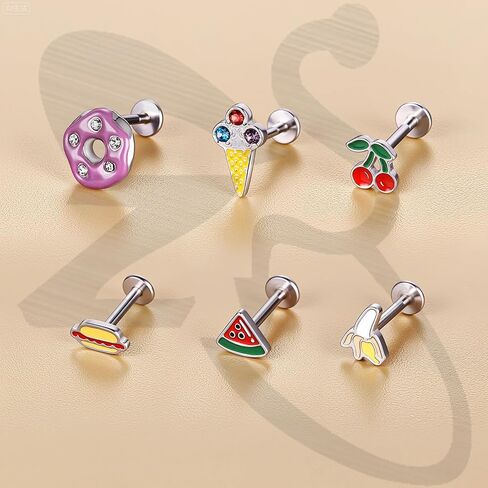 ZS 6 قطع من الفولاذ المقاوم للصدأ بخيط داخلي على شكل البطيخ الكرز من أجل Tragus Helix Conch، 16G/18G لطيف ميدوسا لابريت الشفاه الأنف مونرو ثقب المجوهرات للنساء والرجال in Kuwait