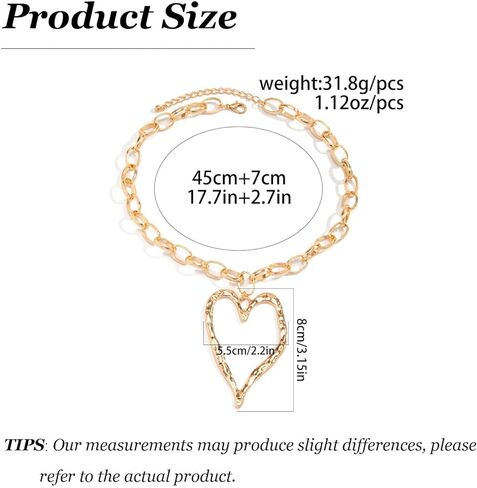 Gold Chunky Heart Necklace Puffy Heart Pendant Choker Necklaces Big Bead Adjustable Pearl Chain Necklace for Women Trendy Gifts in Kuwait