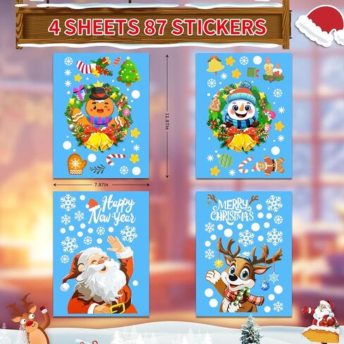 Christmas Window Clings - 212Pcs Non-Adhesive Static PVC Window Stickers, Santa, Snowman, Elk, Xmas Trees, Snowflakes, Decorations, 8 Sheets in Saudi Arabia
