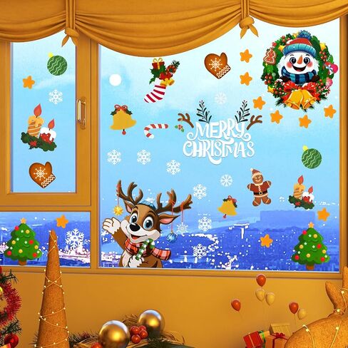 Christmas Window Clings - 212Pcs Non-Adhesive Static PVC Window Stickers, Santa, Snowman, Elk, Xmas Trees, Snowflakes, Decorations, 8 Sheets in Saudi Arabia
