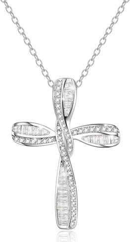 EVER FAITH 925 Sterling SilverPrincess Cut Cubic Zirconia Infinity Loop Ribbon Twisted Cross Pendant Necklace Birthday/Mothers Day/Valentines/Christmas Jewelry Gift for Women in Saudi Arabia