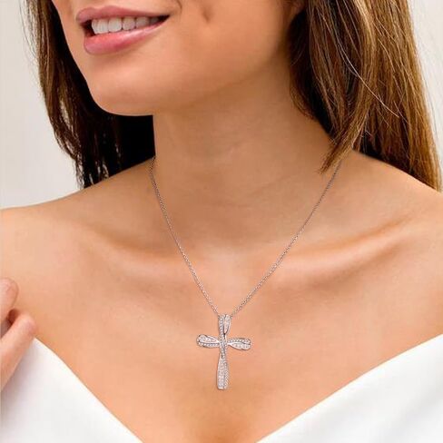 EVER FAITH 925 Sterling SilverPrincess Cut Cubic Zirconia Infinity Loop Ribbon Twisted Cross Pendant Necklace Birthday/Mothers Day/Valentines/Christmas Jewelry Gift for Women in Saudi Arabia
