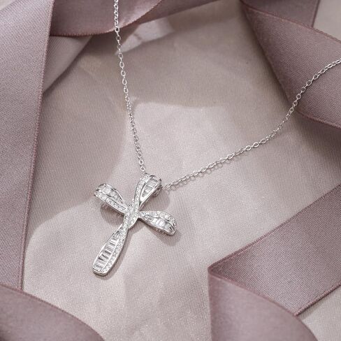 EVER FAITH 925 Sterling SilverPrincess Cut Cubic Zirconia Infinity Loop Ribbon Twisted Cross Pendant Necklace Birthday/Mothers Day/Valentines/Christmas Jewelry Gift for Women in Saudi Arabia