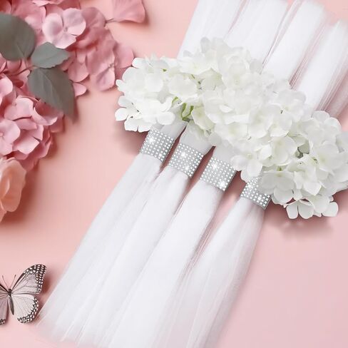 24 Set Large Wedding Hydrangea/Gardenia Flowers with Long Tulle Tails, 31.5inch Church Chair Aisle Wedding Pew Decoration for Bridal Shower Reception Birthday Anniversary (Hydrangea) in Saudi Arabia