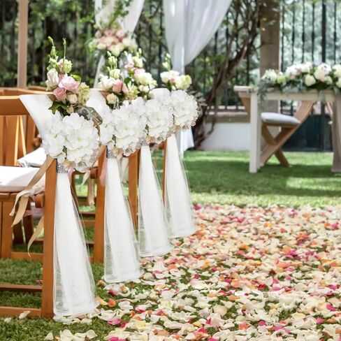 24 Set Large Wedding Hydrangea/Gardenia Flowers with Long Tulle Tails, 31.5inch Church Chair Aisle Wedding Pew Decoration for Bridal Shower Reception Birthday Anniversary (Hydrangea) in Saudi Arabia