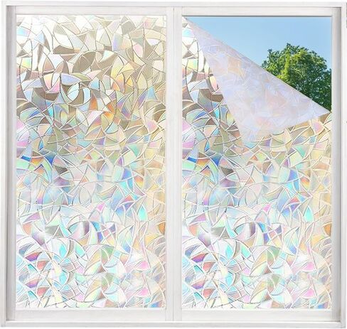 Window Privacy Film Rainbow Film Decorative, 3D Static Stained Glass Cling Tint, Suncatcher Window Tint Sticker for Home Bathroom Office Decor Non-Adhesive Easy Installation 11.8 x 39.3 inches in Saudi Arabia