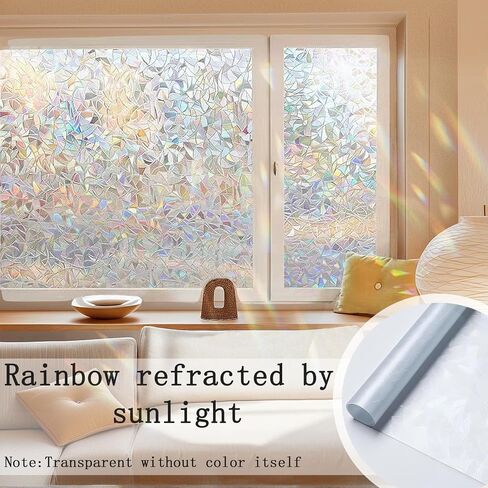 Window Privacy Film Rainbow Film Decorative, 3D Static Stained Glass Cling Tint, Suncatcher Window Tint Sticker for Home Bathroom Office Decor Non-Adhesive Easy Installation 11.8 x 39.3 inches in Saudi Arabia