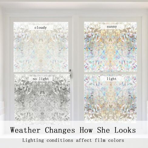 Window Privacy Film Rainbow Film Decorative, 3D Static Stained Glass Cling Tint, Suncatcher Window Tint Sticker for Home Bathroom Office Decor Non-Adhesive Easy Installation 11.8 x 39.3 inches in Saudi Arabia