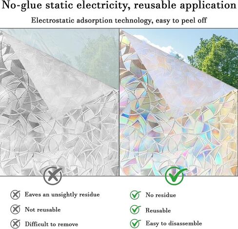Window Privacy Film Rainbow Film Decorative, 3D Static Stained Glass Cling Tint, Suncatcher Window Tint Sticker for Home Bathroom Office Decor Non-Adhesive Easy Installation 11.8 x 39.3 inches in Saudi Arabia