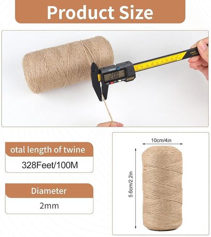 100m/328 FT Natural Jute Twine - 2mm(0.08") Eco-Friendly String for Garden Ties, Rustic Weddings & Wrapping | Craft Ribbon Roll in Saudi Arabia