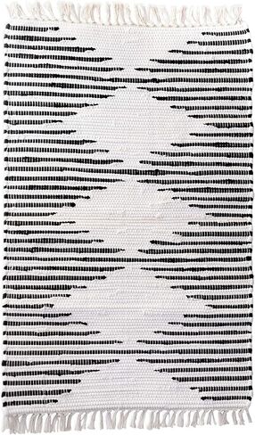 Kent & West - Accent Rug | Handwoven | Natural Cotton | Black Pattern | Fringed Ends | 23" x 35" in Saudi Arabia