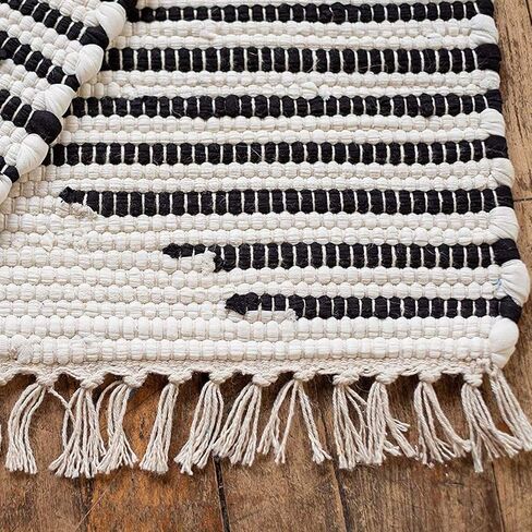 Kent & West - Accent Rug | Handwoven | Natural Cotton | Black Pattern | Fringed Ends | 23" x 35" in Saudi Arabia