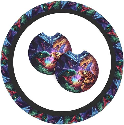 مجموعة تزيين غطاء عجلة القيادة 3 قطع من Dragon Fire and Ice مع 2 قاعدة، مجموعة داخلية عالمية مريحة وغير قابلة للانزلاق - تناسب غطاء عجلات القيادة مقاس 14.5-15 بوصة للسيارات وسيارات الدفع الرباعي والشاحنات in Kuwait