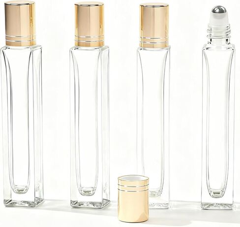 4 Pack 10ml Glass Roller Bottles for Essential Oils, Refillable Leak-Proof Rollerball Bottles with Stainless Steel Balls & Golden Caps - for DIY Aromatherapy, Travel Perfume, Relief Blends & Skincare in Saudi Arabia