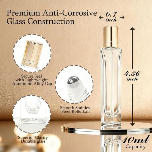 4 Pack 10ml Glass Roller Bottles for Essential Oils, Refillable Leak-Proof Rollerball Bottles with Stainless Steel Balls & Golden Caps - for DIY Aromatherapy, Travel Perfume, Relief Blends & Skincare in Saudi Arabia