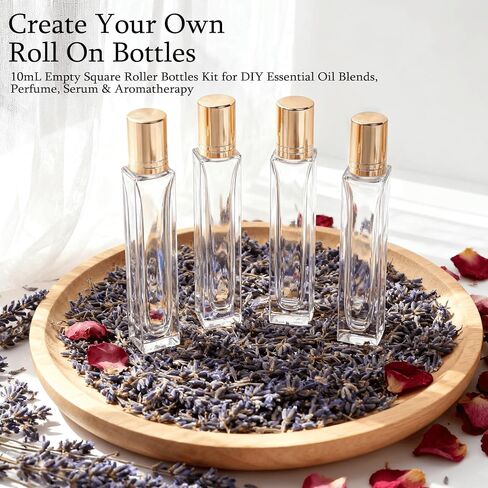 4 Pack 10ml Glass Roller Bottles for Essential Oils, Refillable Leak-Proof Rollerball Bottles with Stainless Steel Balls & Golden Caps - for DIY Aromatherapy, Travel Perfume, Relief Blends & Skincare in Saudi Arabia
