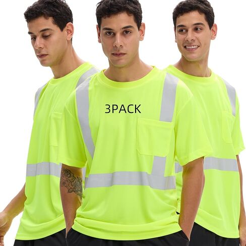 sesafety High Visibility Shirts for Mens Class 3 Hi Vis Reflective Construction Shirts for Men with Pocket Safety T Shirts for Men Work Shirt for Mens Short Sleeve Black Yellow Strips 5XL in Saudi Arabia