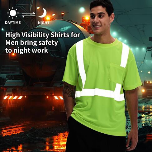 sesafety High Visibility Shirts for Mens Class 3 Hi Vis Reflective Construction Shirts for Men with Pocket Safety T Shirts for Men Work Shirt for Mens Short Sleeve Black Yellow Strips 5XL in Saudi Arabia