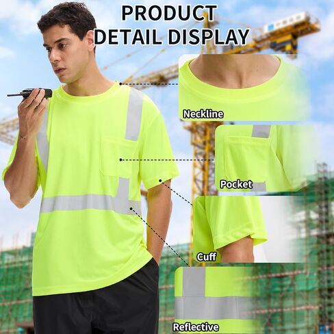 sesafety High Visibility Shirts for Mens Class 3 Hi Vis Reflective Construction Shirts for Men with Pocket Safety T Shirts for Men Work Shirt for Mens Short Sleeve Black Yellow Strips 5XL in Saudi Arabia