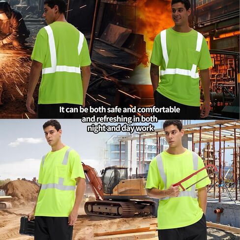 sesafety High Visibility Shirts for Mens Class 3 Hi Vis Reflective Construction Shirts for Men with Pocket Safety T Shirts for Men Work Shirt for Mens Short Sleeve Black Yellow Strips 5XL in Saudi Arabia