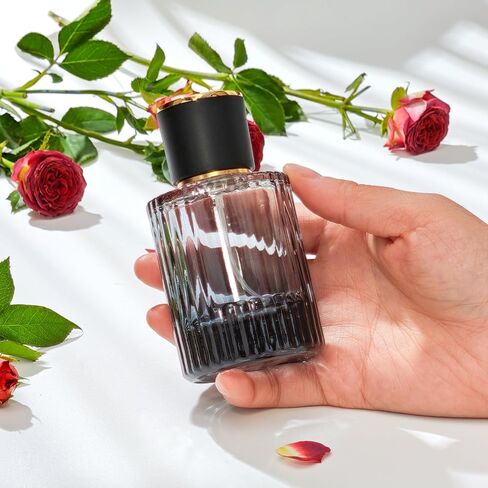 زجاجة رذاذ عطر زجاجية سعة 50 مل/1.7 أونصة، زجاجة رذاذ زجاجية مستديرة قابلة لإعادة الملء للسفر فارغة مع 3 أنواع من الموزعات (أسود) in Kuwait