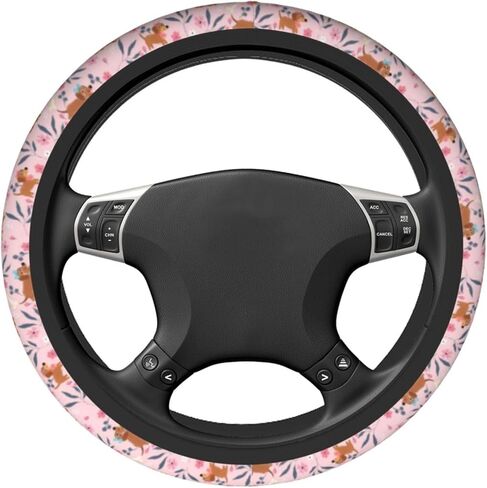 Cute Dog Flower Steering Wheel Cover for Women & Girls, Soft Anti-Slip Grip, Breathable Stretchy Rubber, 15 Inch Universal Fit Car Accessory for Cars, SUVs & Trucks in Saudi Arabia