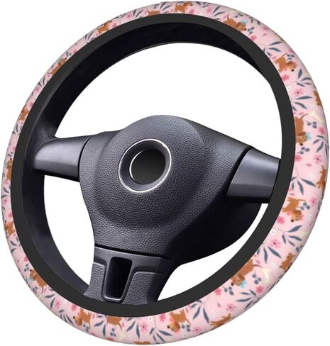 Cute Dog Flower Steering Wheel Cover for Women & Girls, Soft Anti-Slip Grip, Breathable Stretchy Rubber, 15 Inch Universal Fit Car Accessory for Cars, SUVs & Trucks in Saudi Arabia