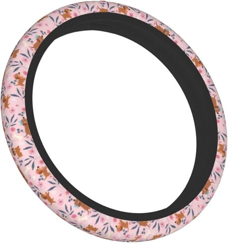 Cute Dog Flower Steering Wheel Cover for Women & Girls, Soft Anti-Slip Grip, Breathable Stretchy Rubber, 15 Inch Universal Fit Car Accessory for Cars, SUVs & Trucks in Saudi Arabia