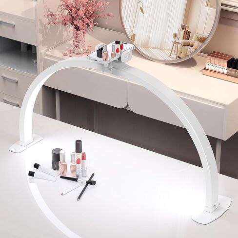 Foldable Large Half Moon LED Light for Table Nail Desk with Phone Stand, Upgrade Arch Light for Nail Techs with Wire Controller for Manicure Tattoo Beauty (White, Large) in Saudi Arabia