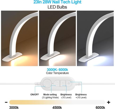 Foldable Large Half Moon LED Light for Table Nail Desk with Phone Stand, Upgrade Arch Light for Nail Techs with Wire Controller for Manicure Tattoo Beauty (White, Large) in Saudi Arabia