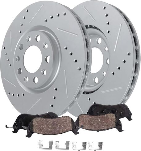 Detroit Axle - Front Brake Kit for Buick Envision LaCrosse Regal Sportback TourX Chevy Equinox GMC Terrain Drilled and Slotted Brake Rotors Ceramic Brakes Pads Replacement : 12.64" inch Rotors in Saudi Arabia