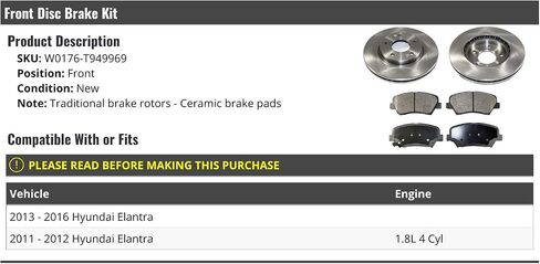 Front Ceramic Disc Brake Pad and Rotor Kit - Compatible with 2011-2016 Hyundai Elantra 1.8L 4-Cylinder in Saudi Arabia
