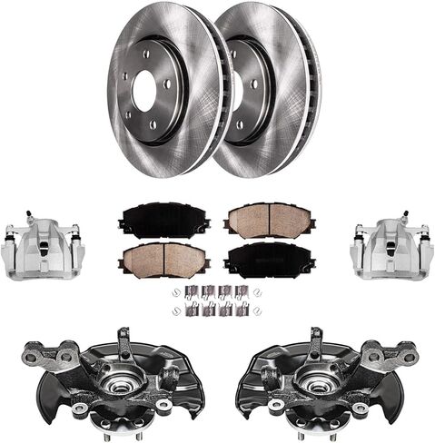 Detroit Axle - Front Brake Kit for 09-13 Toyota Corolla Matrix, Steering Knuckles & Wheel Bearing Hubs Disc Brake Rotors Ceramic Brake Pads Brake Calipers 2009 2010 2011 2012 2013 Replacement in Saudi Arabia