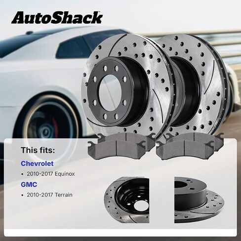 دوارات الفرامل الأمامية والخلفية المحفورة والمشقوقة من AutoShack وسادات فرامل سيراميك ممتازة | بديل لسيارة شيفروليه اكوينوكس 2010-2017 جي إم سي تيرين V6 | المغلفة الإلكترونية | طقم فرامل 12 قطعة | ShadowGuard in Saudi Arabia