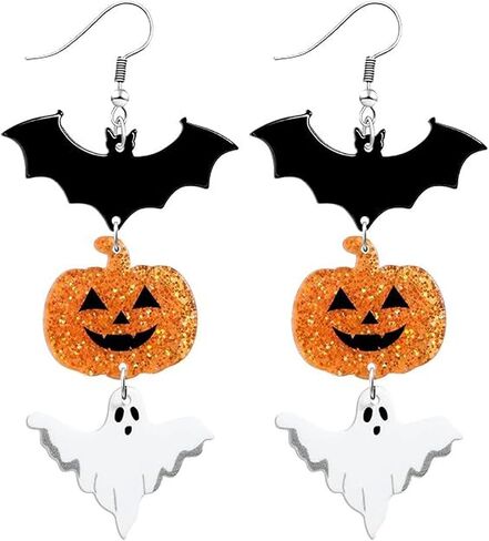Halloween Earrings Black Skull Bat Dangle Earrings for Women Funny Spooky Ghost Earring Long Tassels Pumpkin Drop Earrings Halloween Gifts for Holiday Costume Party Jewelry in Saudi Arabia