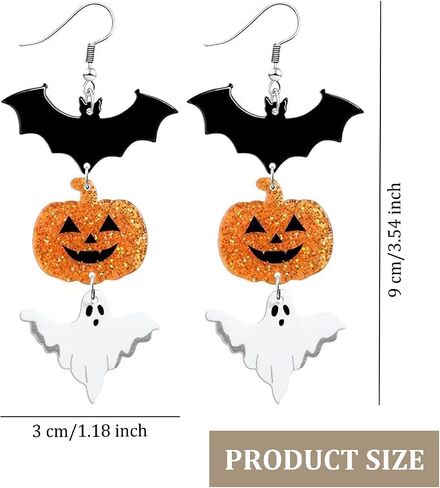 Halloween Earrings Black Skull Bat Dangle Earrings for Women Funny Spooky Ghost Earring Long Tassels Pumpkin Drop Earrings Halloween Gifts for Holiday Costume Party Jewelry in Saudi Arabia