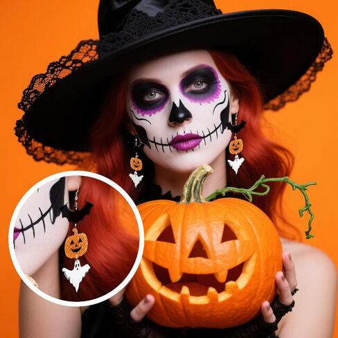 Halloween Earrings Black Skull Bat Dangle Earrings for Women Funny Spooky Ghost Earring Long Tassels Pumpkin Drop Earrings Halloween Gifts for Holiday Costume Party Jewelry in Saudi Arabia