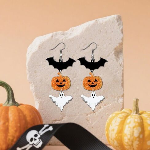 Halloween Earrings Black Skull Bat Dangle Earrings for Women Funny Spooky Ghost Earring Long Tassels Pumpkin Drop Earrings Halloween Gifts for Holiday Costume Party Jewelry in Saudi Arabia