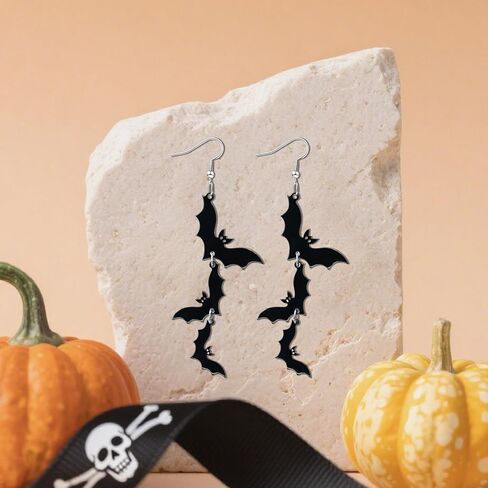 Halloween Earrings Black Skull Bat Dangle Earrings for Women Funny Spooky Ghost Earring Long Tassels Pumpkin Drop Earrings Halloween Gifts for Holiday Costume Party Jewelry in Saudi Arabia