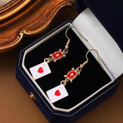 أقراط ملكة القلب للنساء، أقراط متدلية على شكل بطاقة بوكر ملكة القلب، إكسسوارات مجوهرات in Kuwait