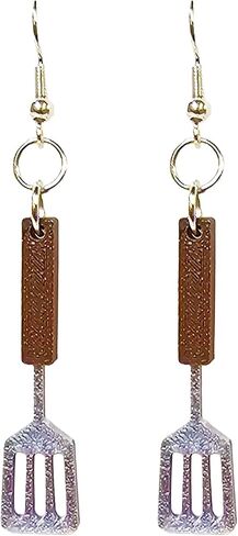 Spatula Earrings Silver Plated Fishhooks Yazzle Dazzle Brown Silver BBQ Handmade Handcrafted Cooking Frying Cook in Saudi Arabia