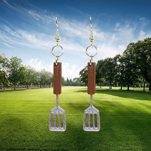 Spatula Earrings Silver Plated Fishhooks Yazzle Dazzle Brown Silver BBQ Handmade Handcrafted Cooking Frying Cook in Saudi Arabia