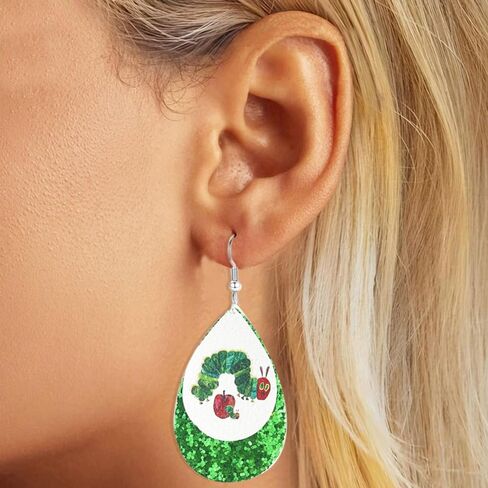 Teacher Earrings for Women Cartoon Animal Glitter Leather Graduation Earrings Elephant Cat Fish Hungry Caterpillar Earring Back to School Jewelry in Saudi Arabia