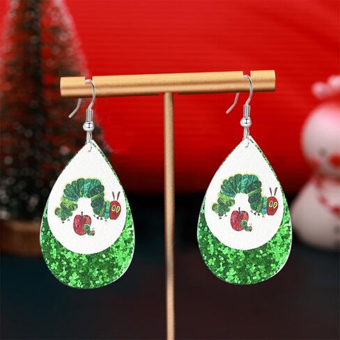 Teacher Earrings for Women Cartoon Animal Glitter Leather Graduation Earrings Elephant Cat Fish Hungry Caterpillar Earring Back to School Jewelry in Saudi Arabia
