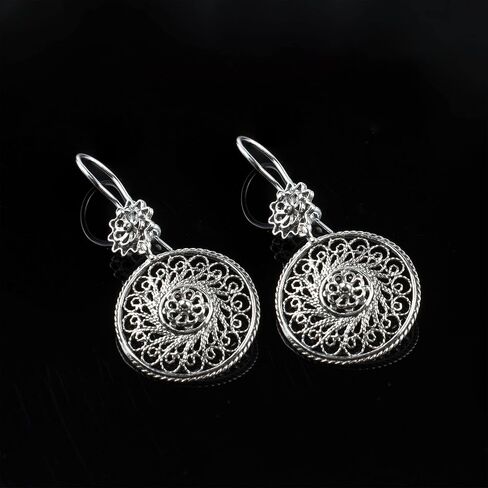 FILIGRANIST 925 Sterling Silver Filigree Art Women Dangle Drop Earrings Collection, Gift Boxed in Kuwait