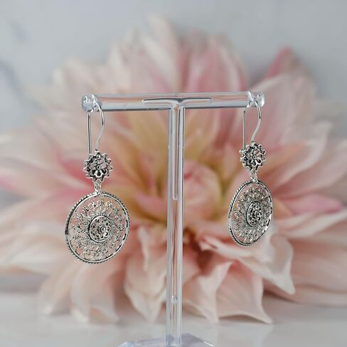 FILIGRANIST 925 Sterling Silver Filigree Art Women Dangle Drop Earrings Collection, Gift Boxed in Kuwait