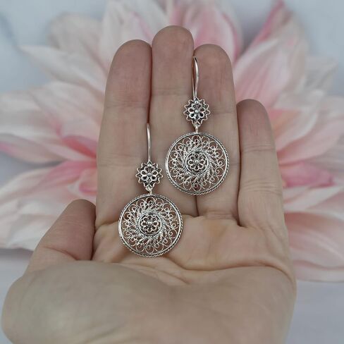 FILIGRANIST 925 Sterling Silver Filigree Art Women Dangle Drop Earrings Collection, Gift Boxed in Kuwait