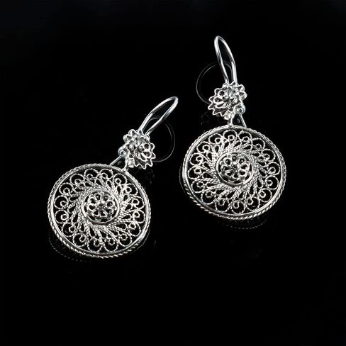 FILIGRANIST 925 Sterling Silver Filigree Art Women Dangle Drop Earrings Collection, Gift Boxed in Kuwait